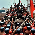 **

A dramatic scene depicting the Red Brigades in 1978.  Show the kidnapping of former Italian Prime Minister Aldo Moro. The image should convey a sense of chaos and political turmoil. The style should be realistic and historically accurate, with a dark and serious tone.

**