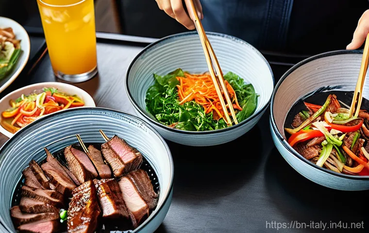 이탈리아 내 한인 마트 및 식당 - **Prompt 1: Bustling Korean BBQ Restaurant in Milan**
    "A vibrant and lively scene inside a moder...